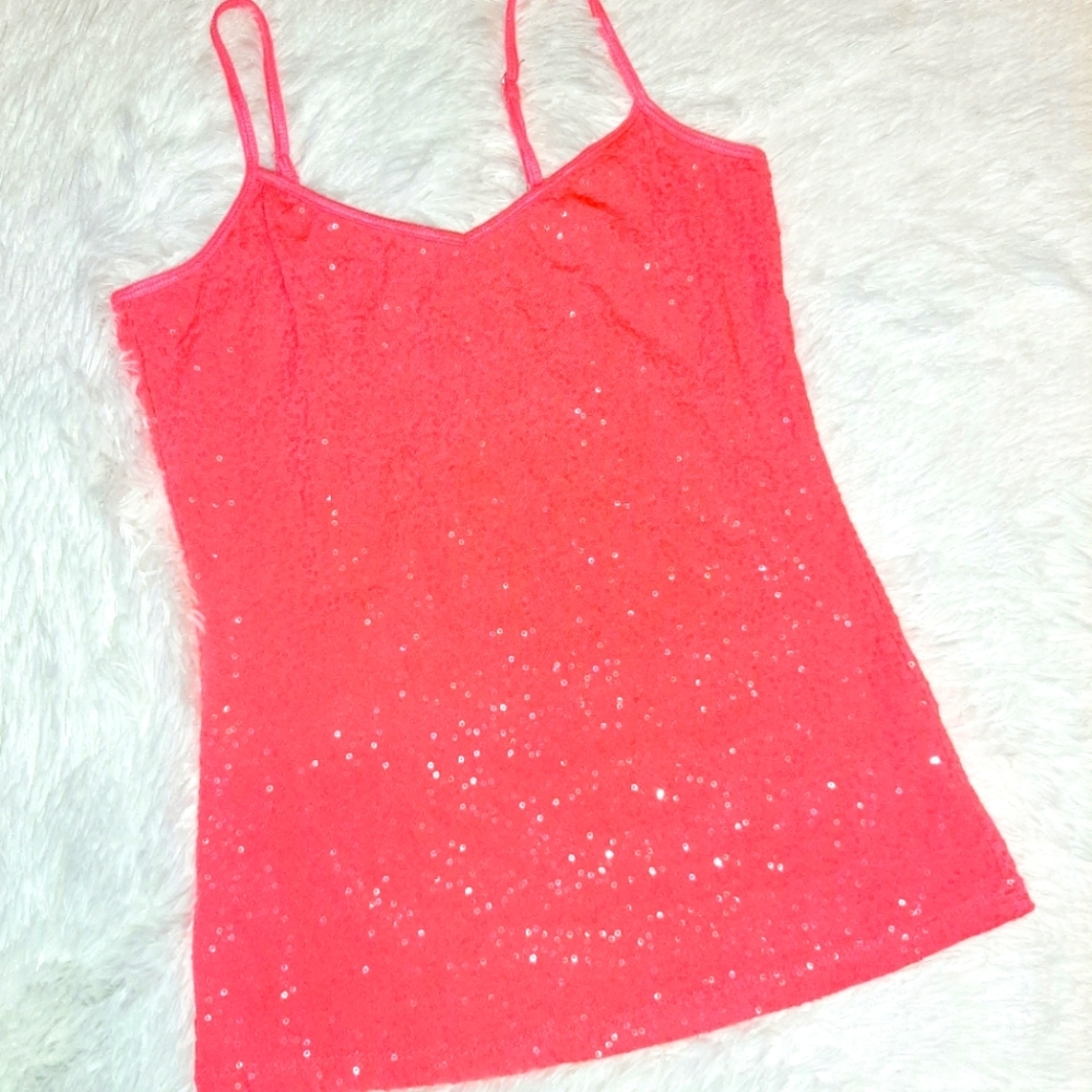 Coral sequined tank top NWOT
